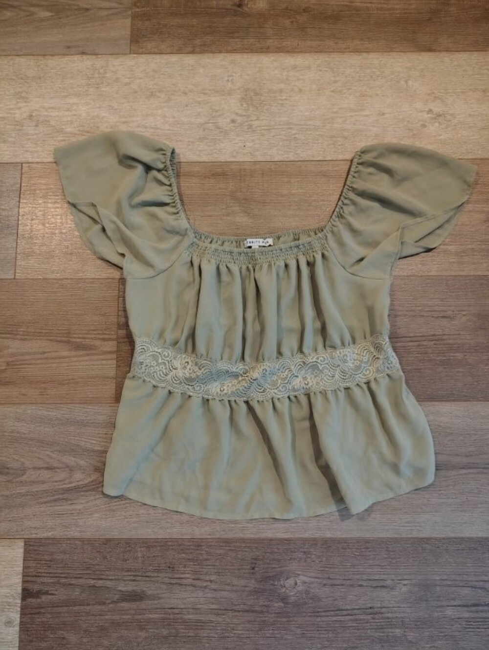 Celebrity Pink Sage Green Lace-Waist Peasant Blouse